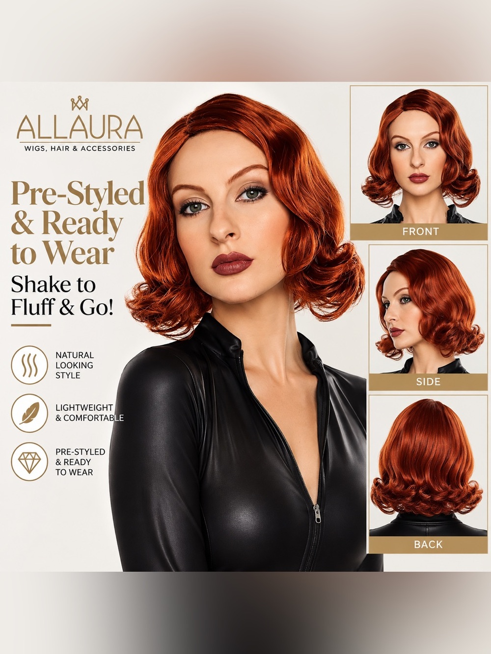 NWT Allaura Dana Scully Copper Auburn Red Wavy 13” Short Layered Wig